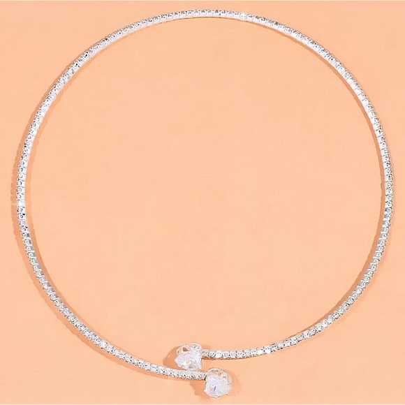 ⚜️[𝟯/$𝟯𝟴]⚜️NEW CZ Heart & Rhinestone Silver Rigid Necklace - Picture 4 of 7